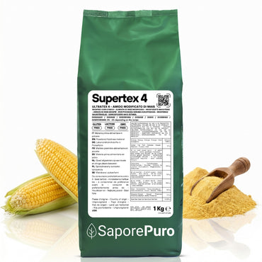 Amido alimentare pregelatinizzato SUPERTEX 4 - ULTRATEX 4 di Mais, modificato, per uso a freddo, marca SaporePuro.
