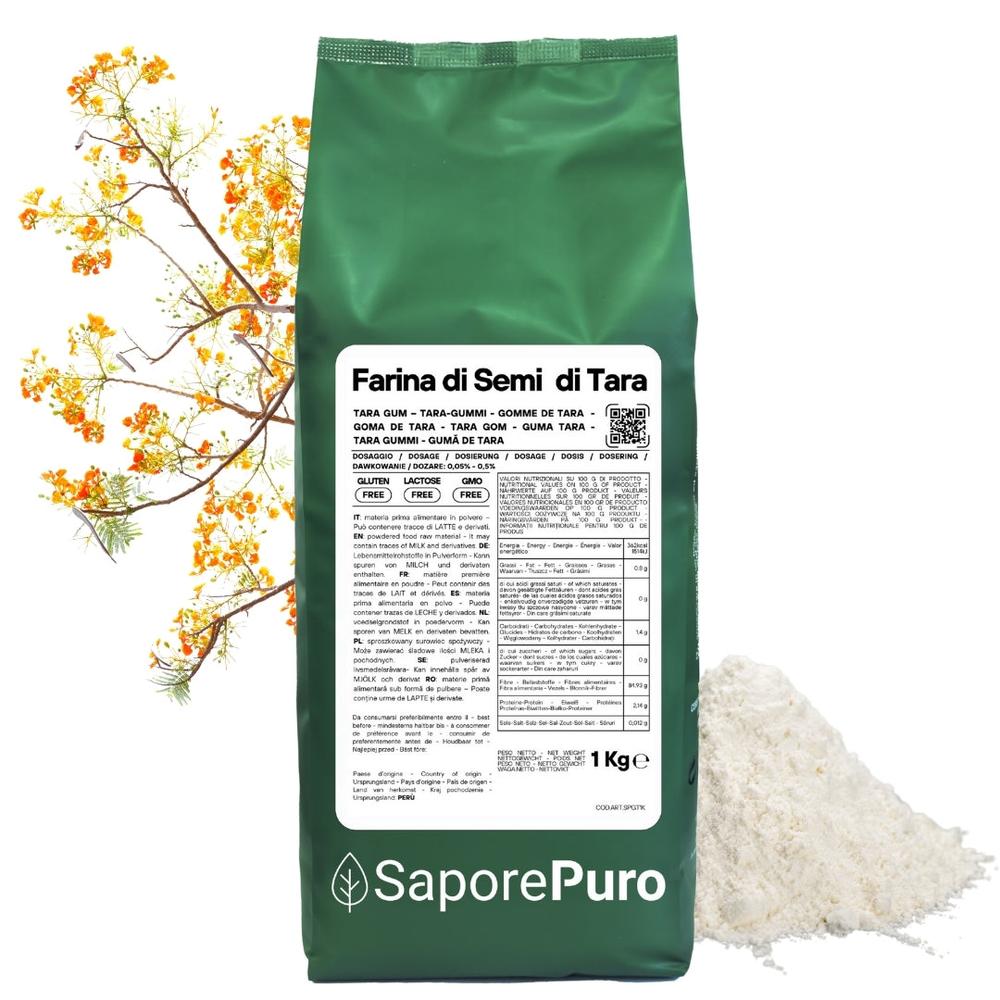 Farina di semi di Tara SaporePuro, gomma di Tara, origine Perù, confezionata in Italia, con semi di Tara secchi e polverizzati