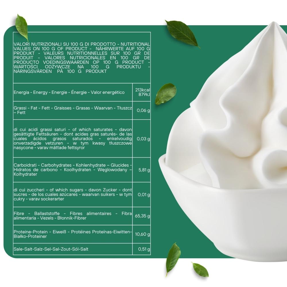 Mousse vegana SaporePuro in scatola da 250g, polvere per preparare spume e mousse professionali, vista dalla confezione
