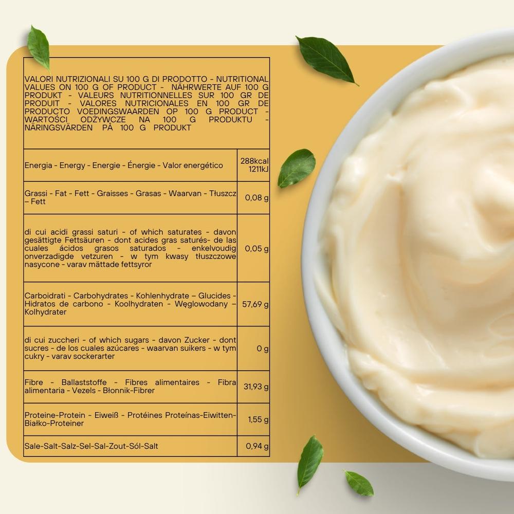 Crema vegana Mayocream Vegan di SaporePuro, mix tecnico per maionesi e creme a base di piante, in una ciotola con ingredienti freschi.