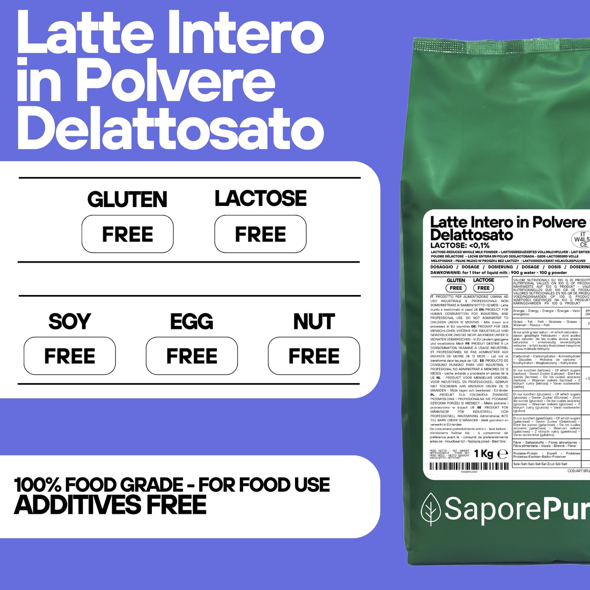 Latte Intero in Polvere DELATTOSATO - Latte in Polvere senza lattosio per Gelati e cucina.