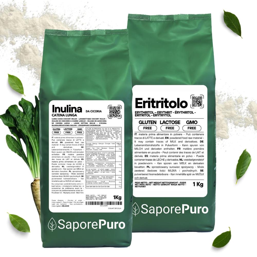 Inulina a Catena Lunga 1kg + Eritritolo 1kg - Pacchetto Convenienza - SaporePuro