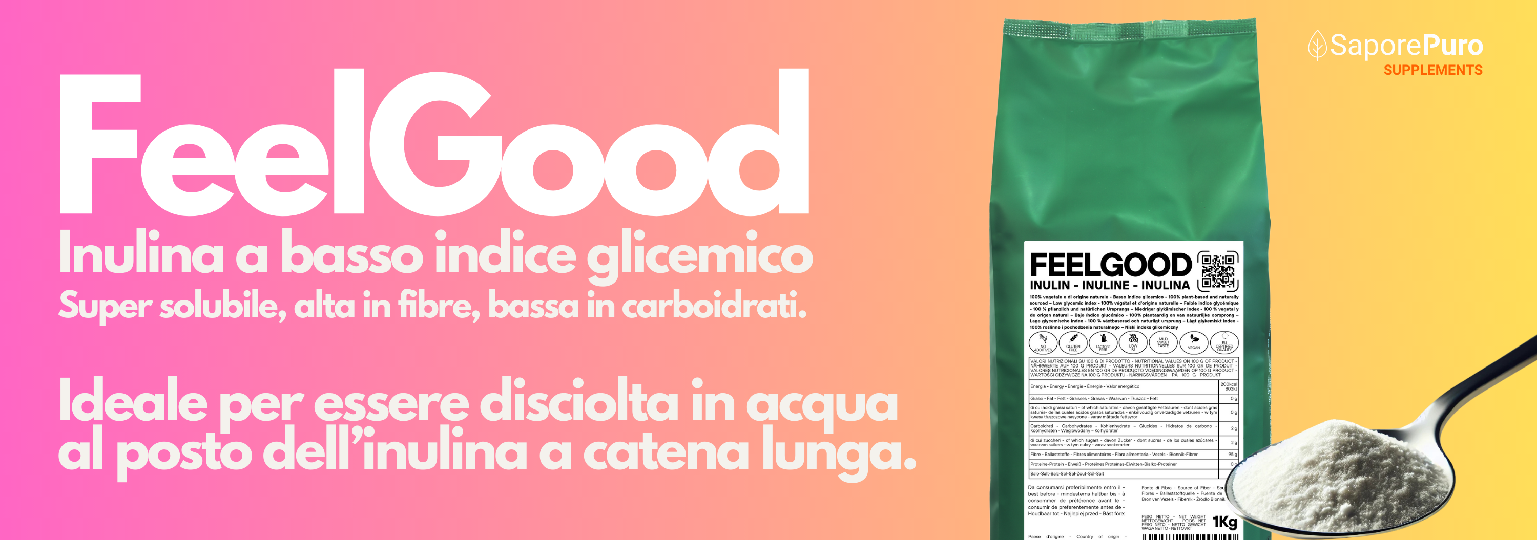 Inulina FeelGood SaporePuro - A basso indice glicemico - Una Fonte di Fibre di Alta Qualità per il Benessere Quotidiano