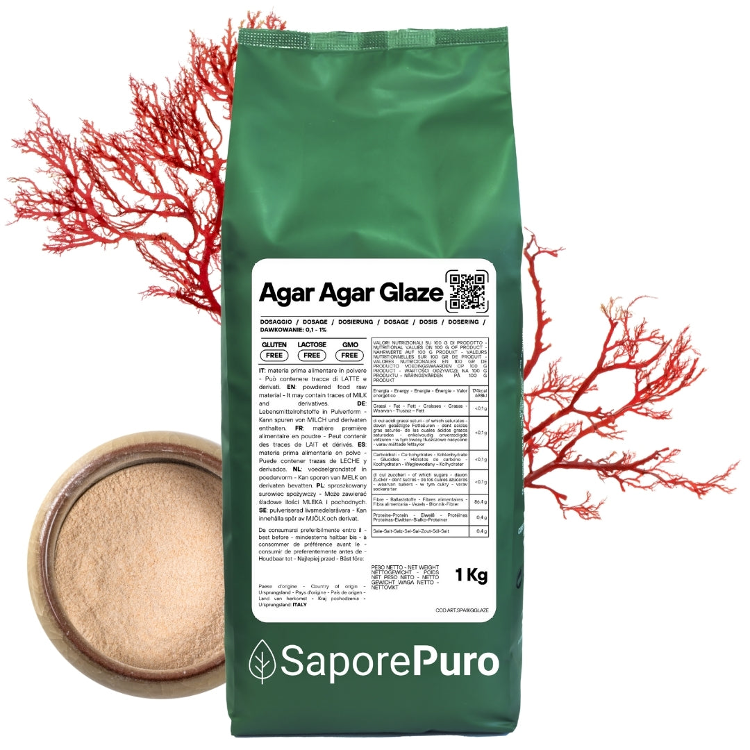 Agar Agar Glaze - E406 - Origine ITALIA - Per Glasse, Topping, Salse lisce - alternativa alla gelatina - SaporePuro
