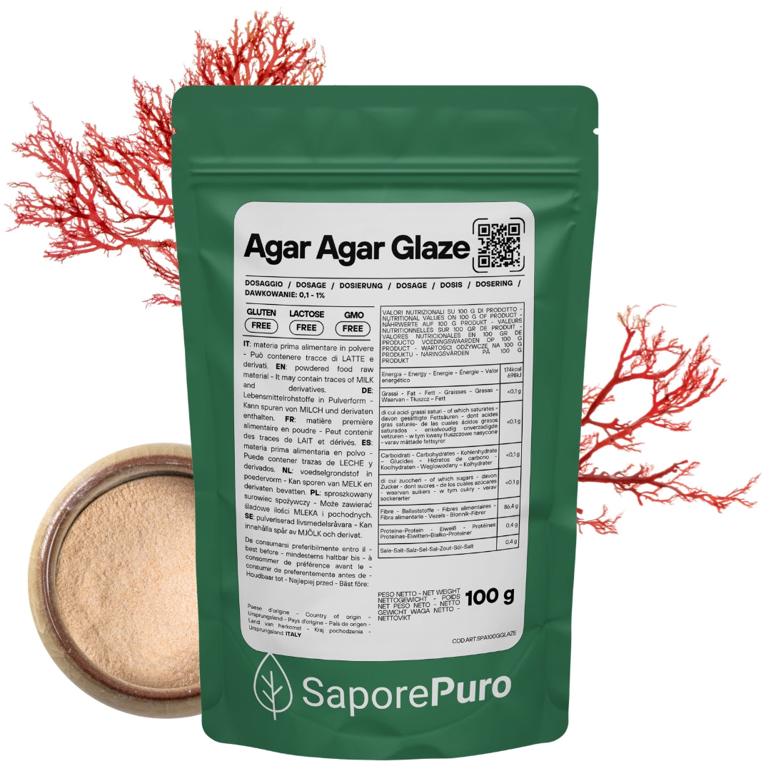 Agar Agar Glaze - E406 - Origine ITALIA - Per Glasse, Topping, Salse lisce - alternativa alla gelatina - SaporePuro