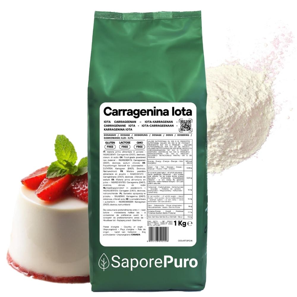 Emulsionante Carragenina Iota E407 SaporePuro, gelificante elastico in polvere bianca per alimenti e preparazioni culinarie.