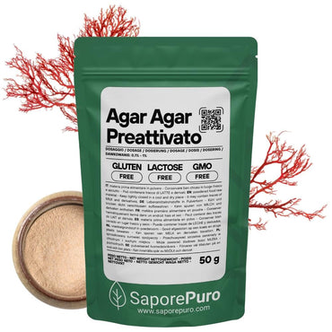 Agar agar preattivato SaporePuro, origine Italia, in confezione, ideale per applicazioni lattiero-casearie.