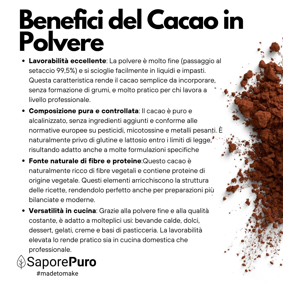 Cacao in Polvere 22-24% di Materia Grassa - Origine Olanda - Gusto deciso e sapore intenso - SaporePuro