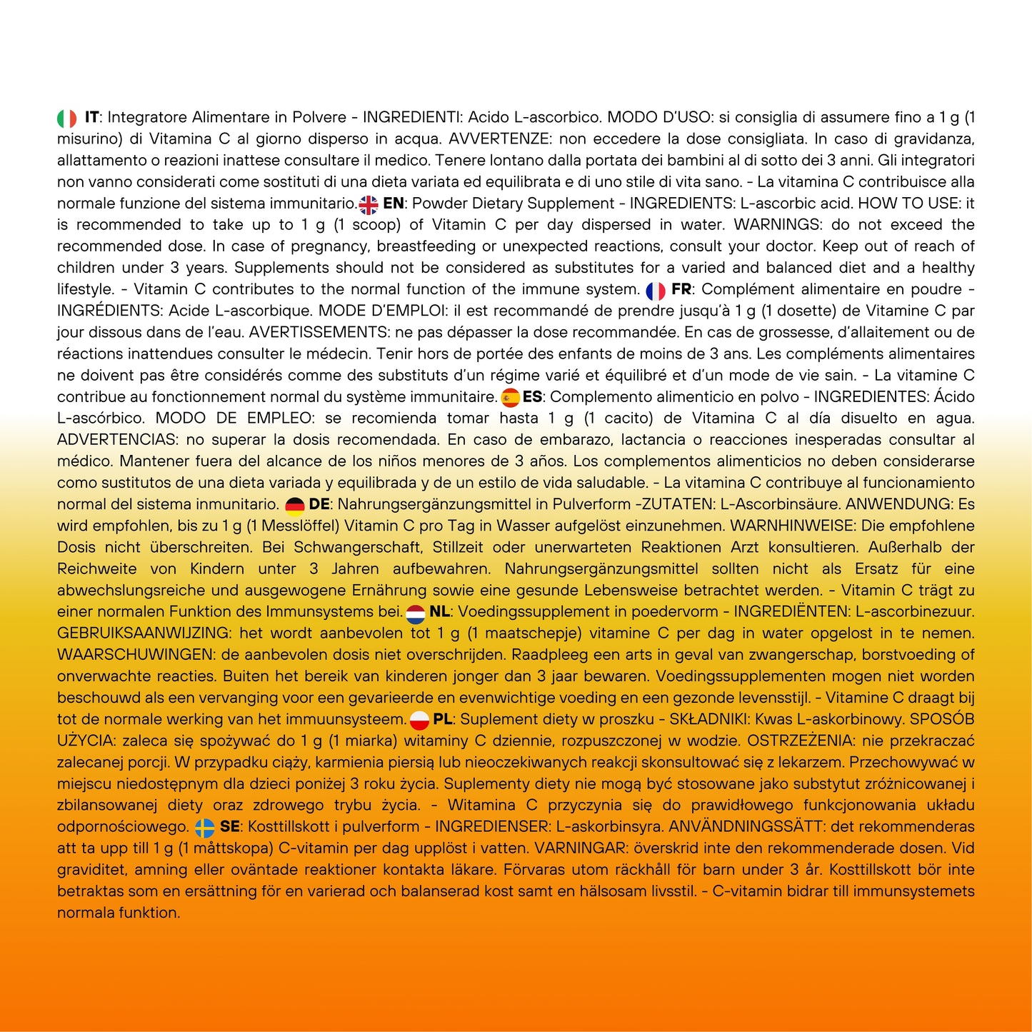 Vitamin C - Acido Ascorbico Puro - Integratore Alimentare - SUPPLEMENTS - SaporePuro