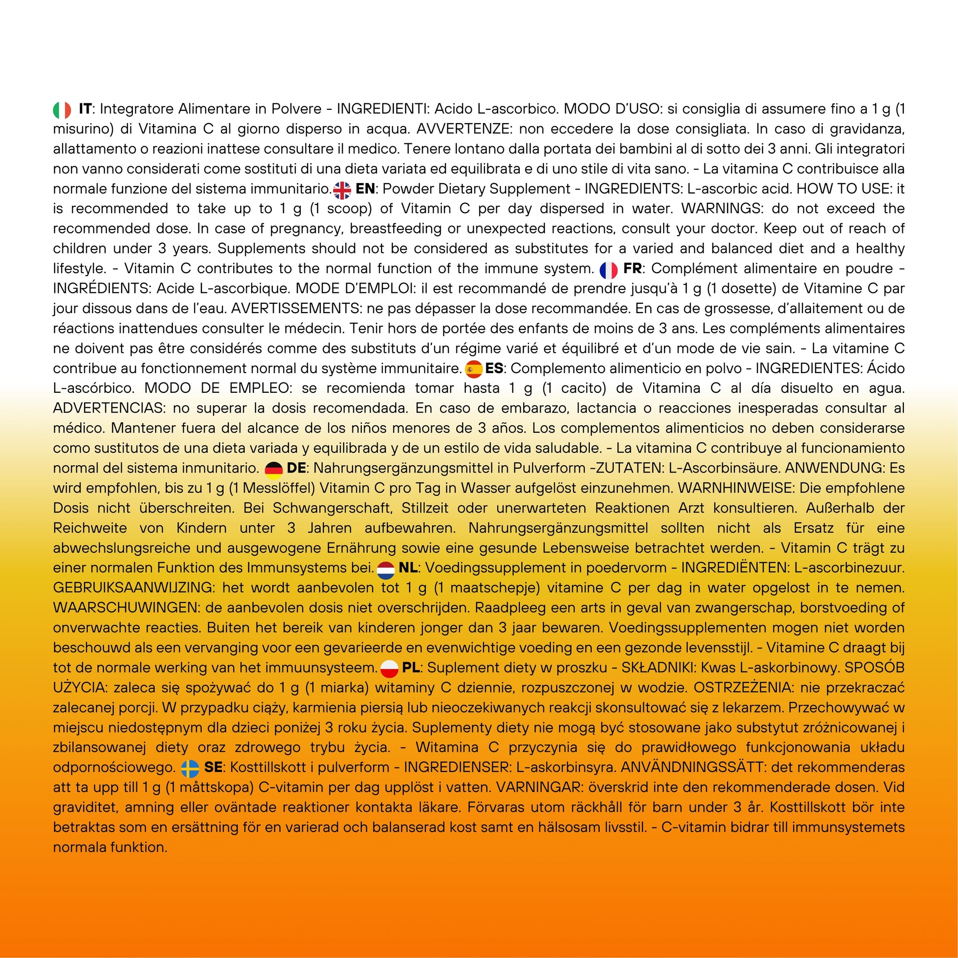 Vitamin C - Acido Ascorbico Puro - Integratore Alimentare - SUPPLEMENTS - SaporePuro