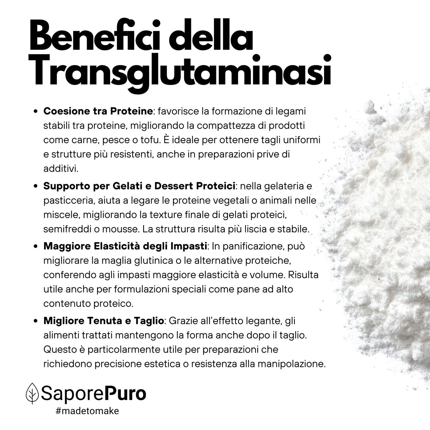 Transglutaminasi in polvere – Enzima per applicazioni alimentari professionali - SaporePuro