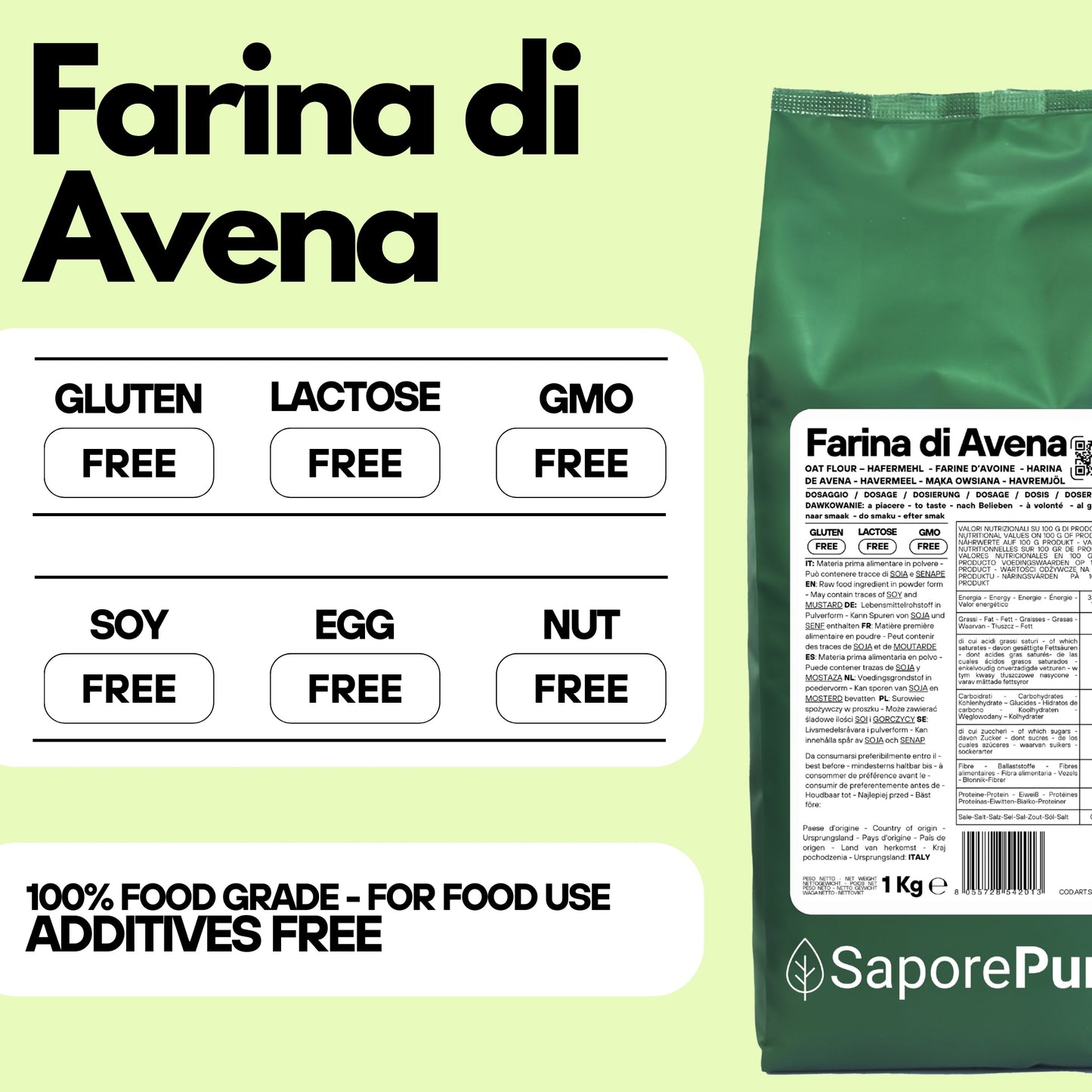 Farina di Avena 1Kg - Farina senza Glutine - SaporePuro