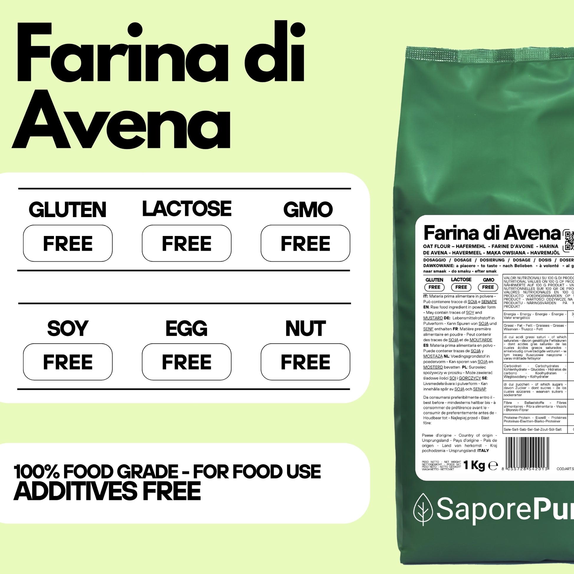 Farina di Avena 1Kg - Farina senza Glutine - SaporePuro