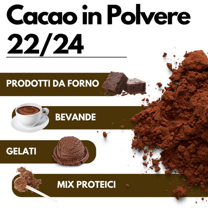 Cacao in Polvere 22-24% di Materia Grassa - Origine Olanda - Gusto deciso e sapore intenso - SaporePuro