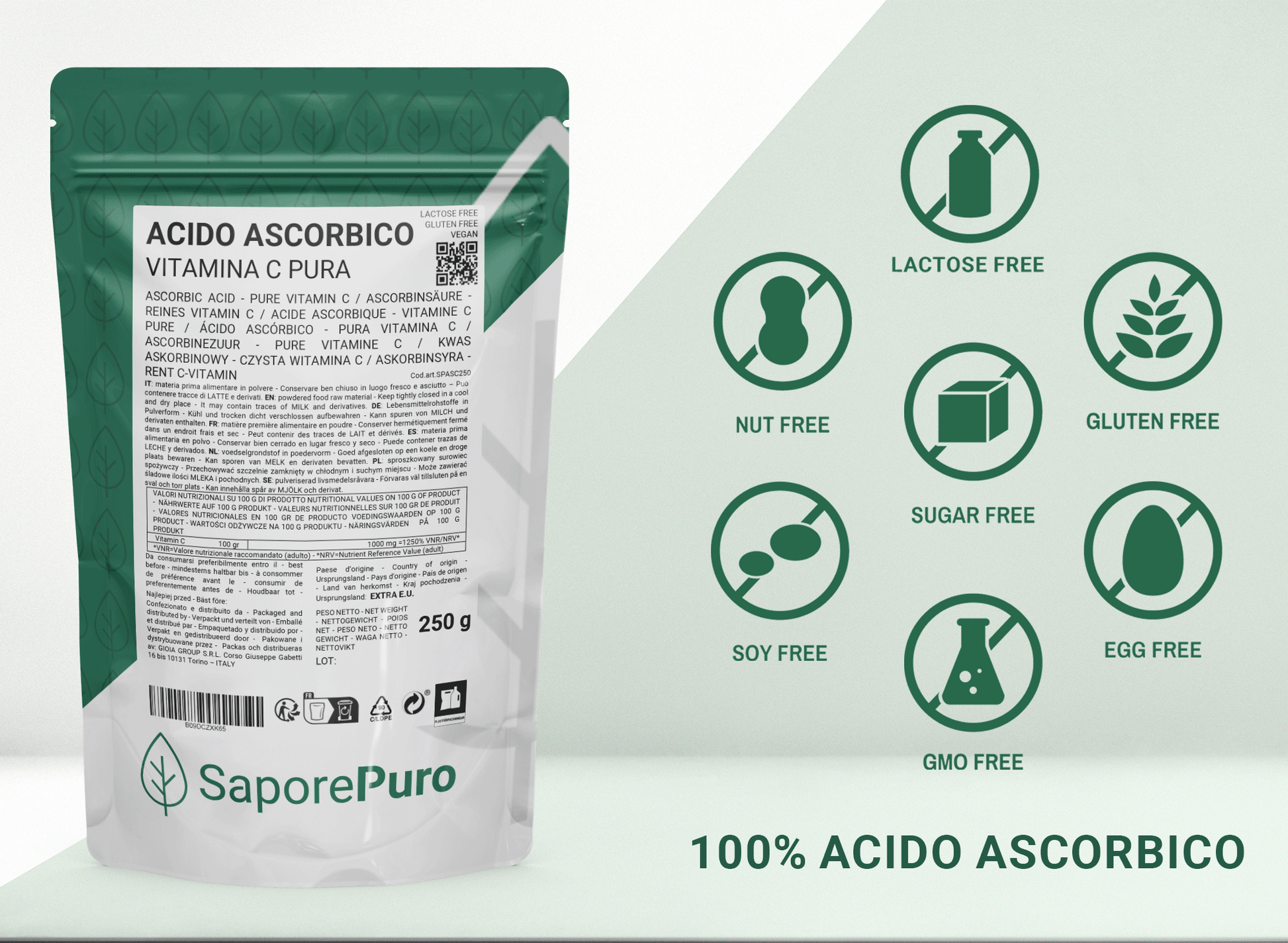 Acido Ascorbico - Vitamina C - (E300) - 1kg - Confezionato in Italia - SaporePuro