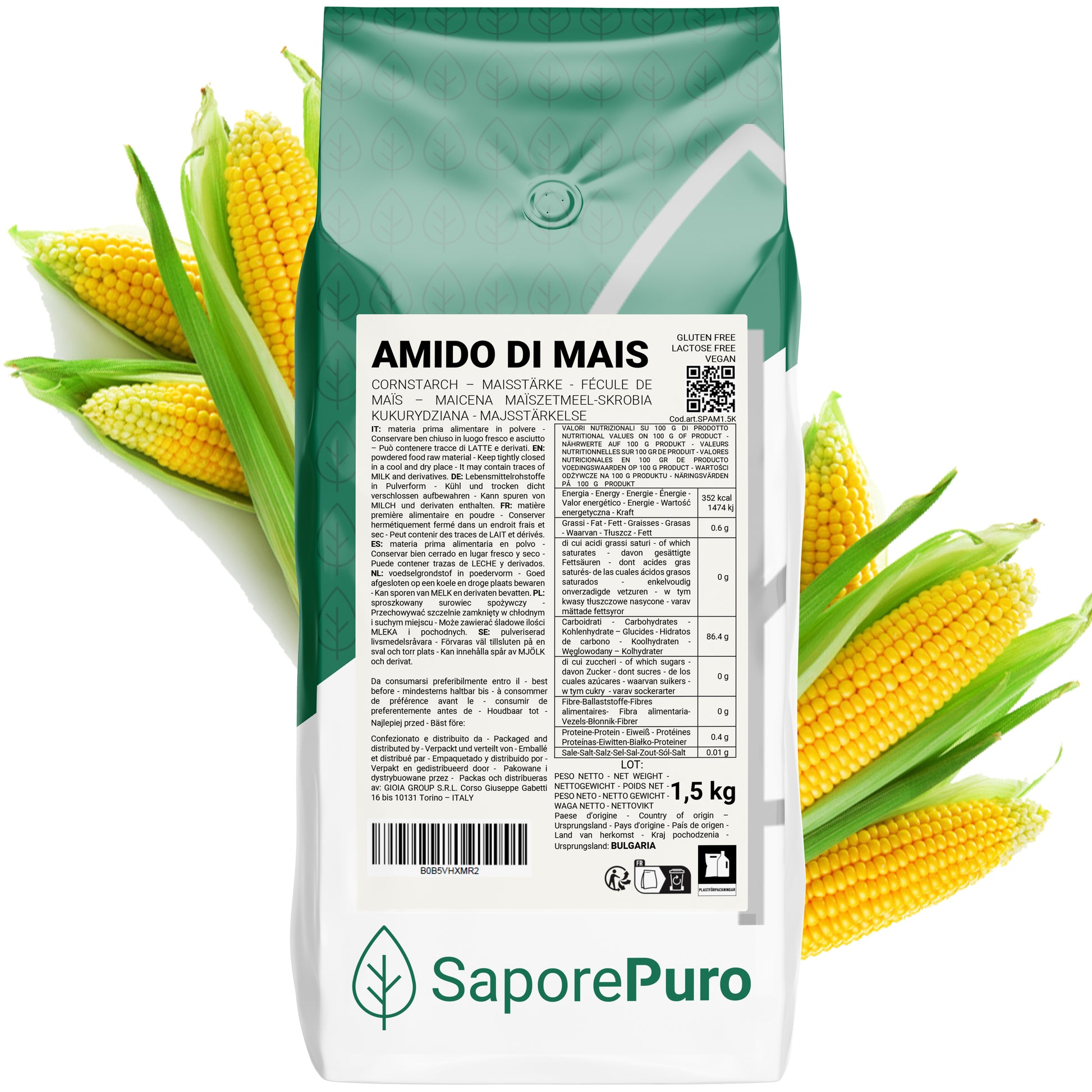 Amido di mais Nativo - 1,5kg - Addensante potente, naturale e funzionale- Gluten Free - SaporePuro