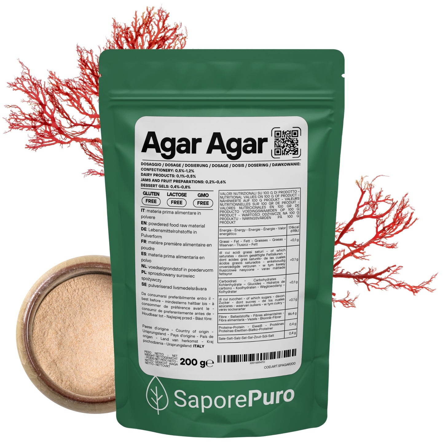 Agar Agar - E406 - Gelificante Naturale - Origine ITALIA