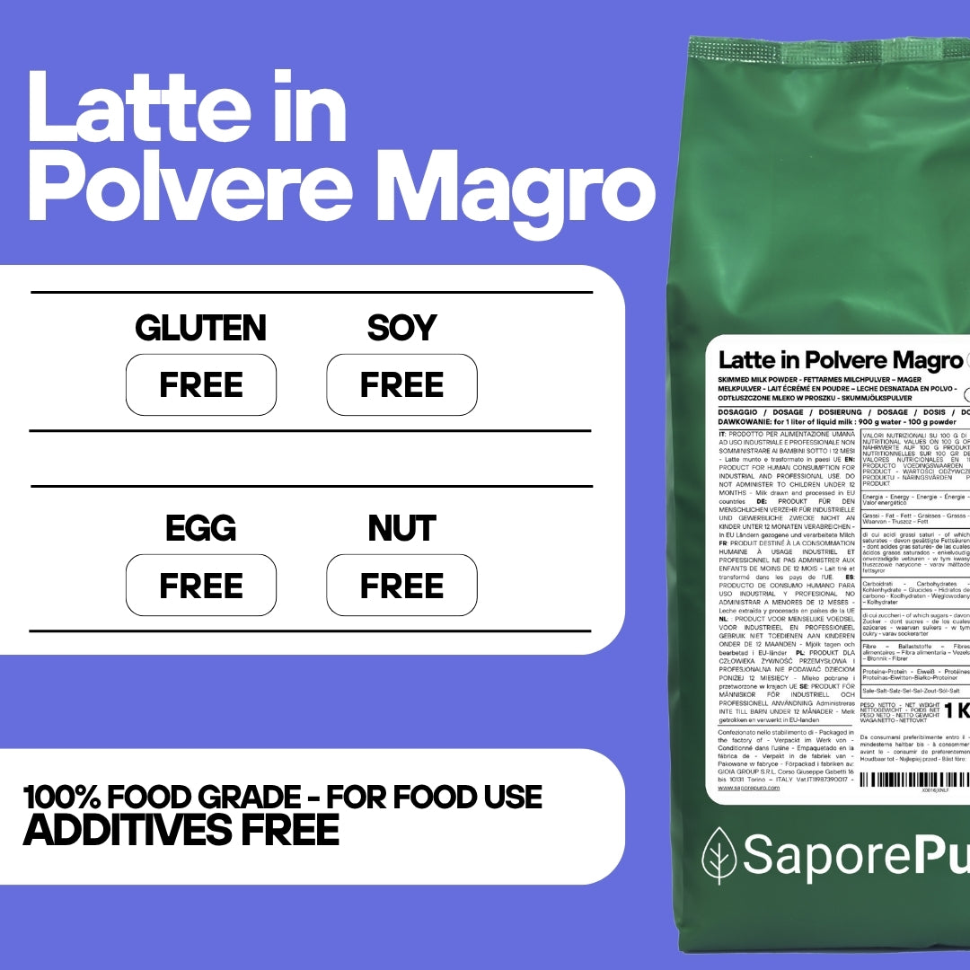 Latte Magro in Polvere - 1kg - Origine E.U., trasformato in Italia - SaporePuro