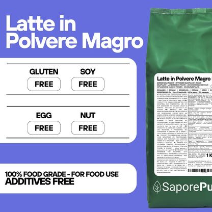 Latte Magro in Polvere - 1kg - Origine E.U., trasformato in Italia - SaporePuro
