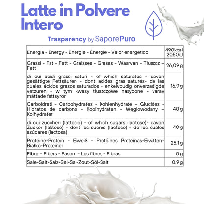 Latte Intero in Polvere - 1Kg - Latte Origine U.E. - SaporePuro