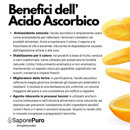 Acido Ascorbico - Pura Vitamina C : Il Nutriente Essenziale per le tue ricette! - (E300) - Confezionato in Italia - SaporePuro