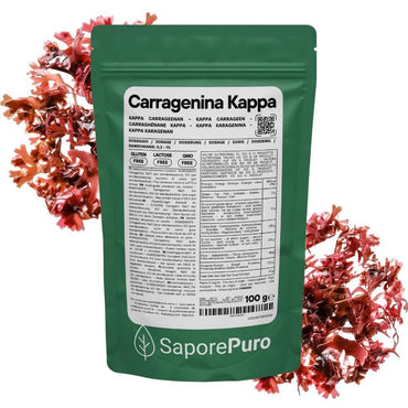 Carragenina Kappa (E407) SaporePuro, confezionata in Italia, polvere bianca per uso alimentare e gelificazione naturale.