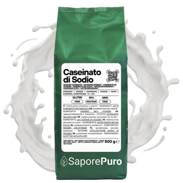 Caseinato di Sodio SaporePuro, proteina naturale da latte, ingrediente per cucina e forno, senza glutine, in confezione da articolo.