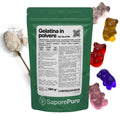 Gelatina istantanea SaporePuro, 200-220 Bloom, ingredienti per cucina e forno, in confezione con polvere brillante.