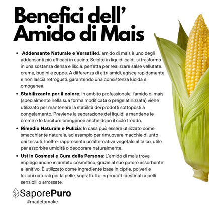 Amido di mais Nativo - Addensante potente, naturale e funzionale- Gluten Free - SaporePuro