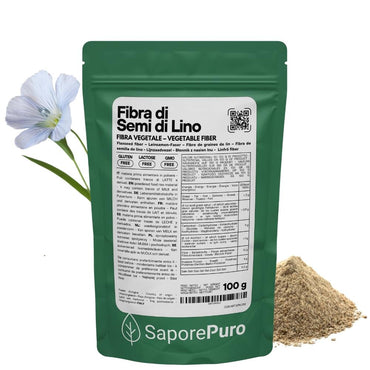 Fibra di semi di lino SaporePuro, addensante naturale per gelati, dolci e salse, con etichetta pulita e senza additivi.