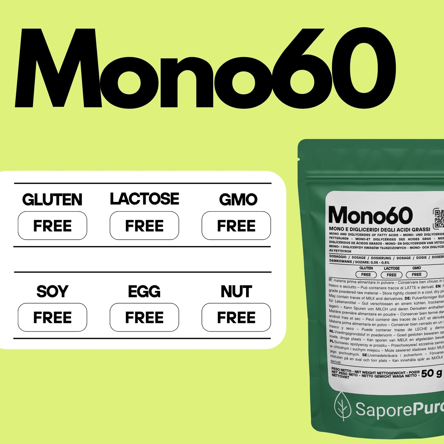 Mono60 - Emulsionante E471 – Additivo Alimentare – SaporePuro – Prodotto in Europa – Alta Qualità per Gelati, Pasticceria, Panificazione - SaporePuro