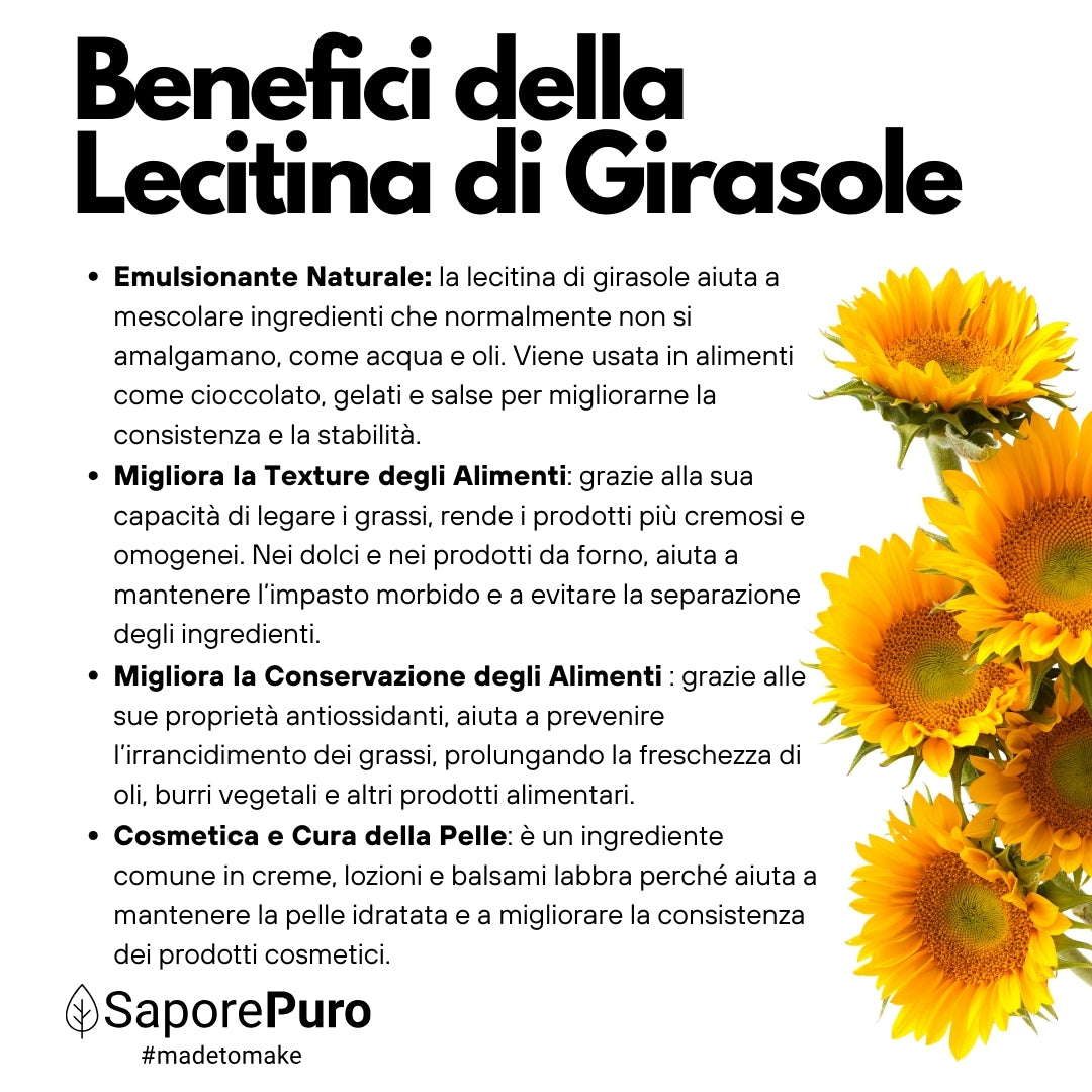 Lecitina di Girasole E322 - De-Oleata - Alternativa alla Soia - SaporePuro