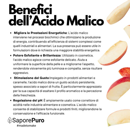 Acido Malico - 1kg - L'Ingrediente Segreto per i Tuoi Cocktail Perfetti - Alimenti - contro l'affaticamento - per vino - Enologia - SaporePuro