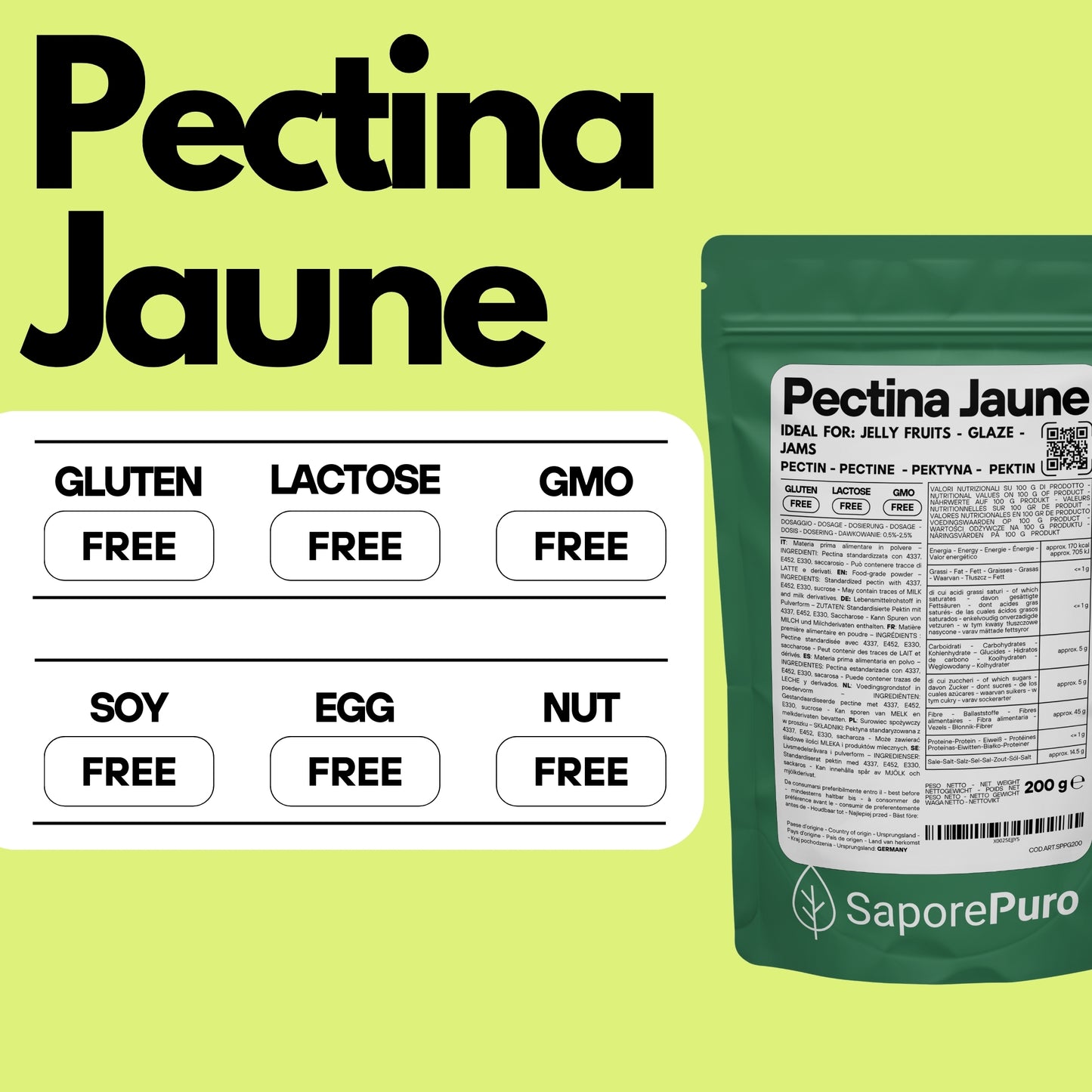 Pectina Gialla (Jaune) SaporePuro - Gelatine di Frutta, Marmellate, Gel Spessi - SaporePuro