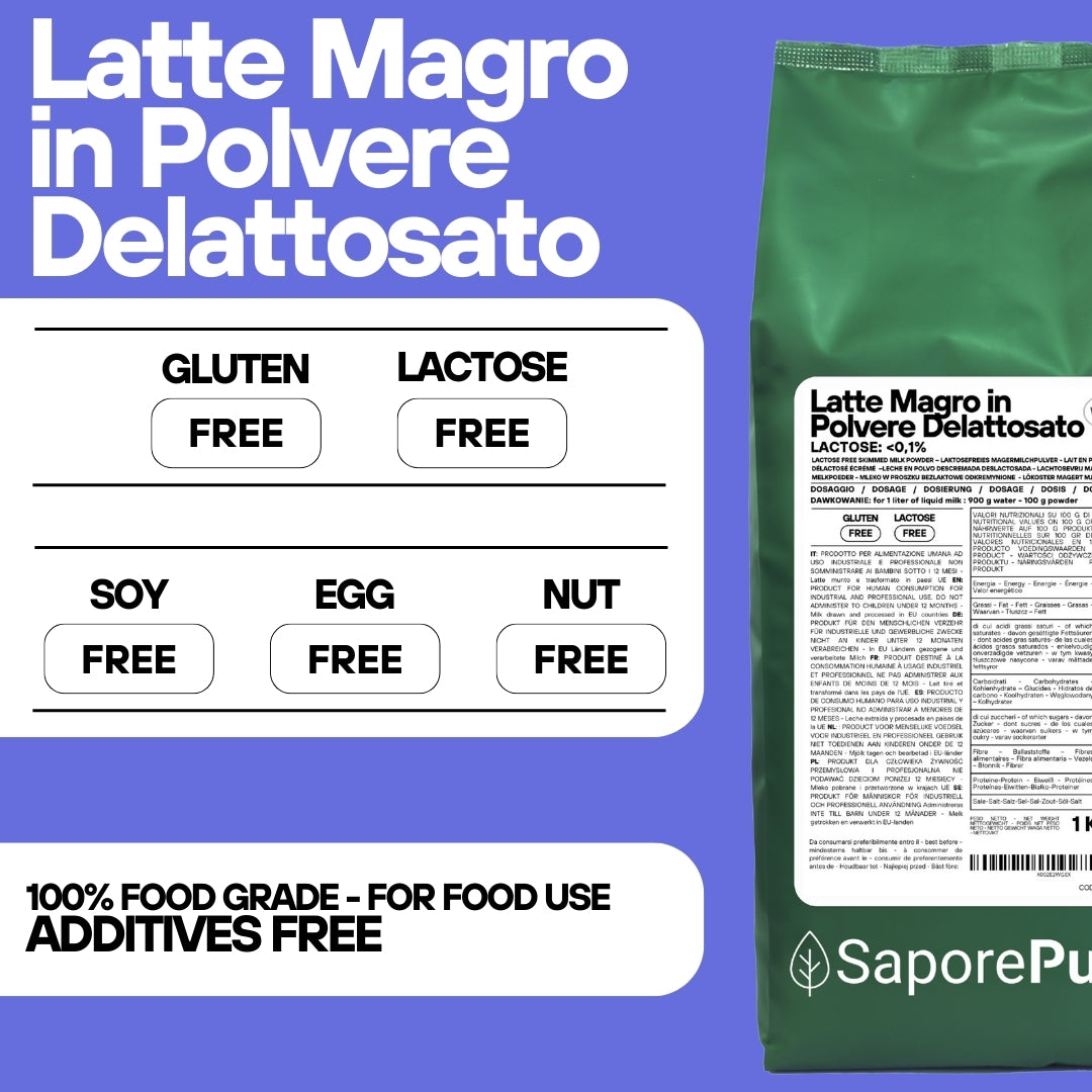 Latte Magro in Polvere DELATTOSATO -  Latte in Polvere senza lattosio per Gelati e cucina. - SaporePuro