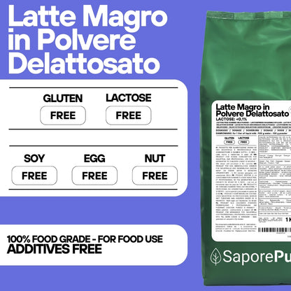 Latte Magro in Polvere DELATTOSATO -  Latte in Polvere senza lattosio per Gelati e cucina. - SaporePuro
