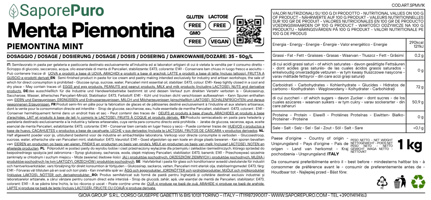 Pasta Menta Piemontina - Pasta zuccherina per aromatizzazione di gelato al gusto menta