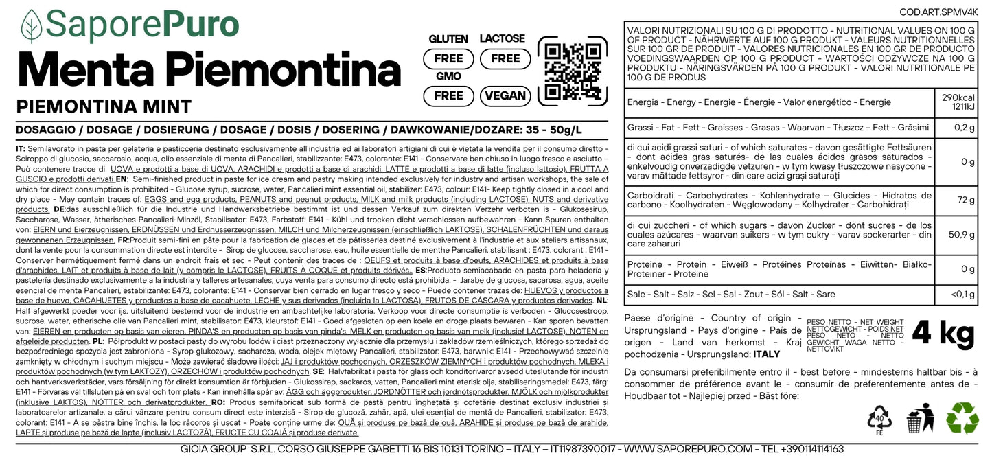 Pasta Menta Piemontina - Pasta zuccherina per aromatizzazione di gelato al gusto menta