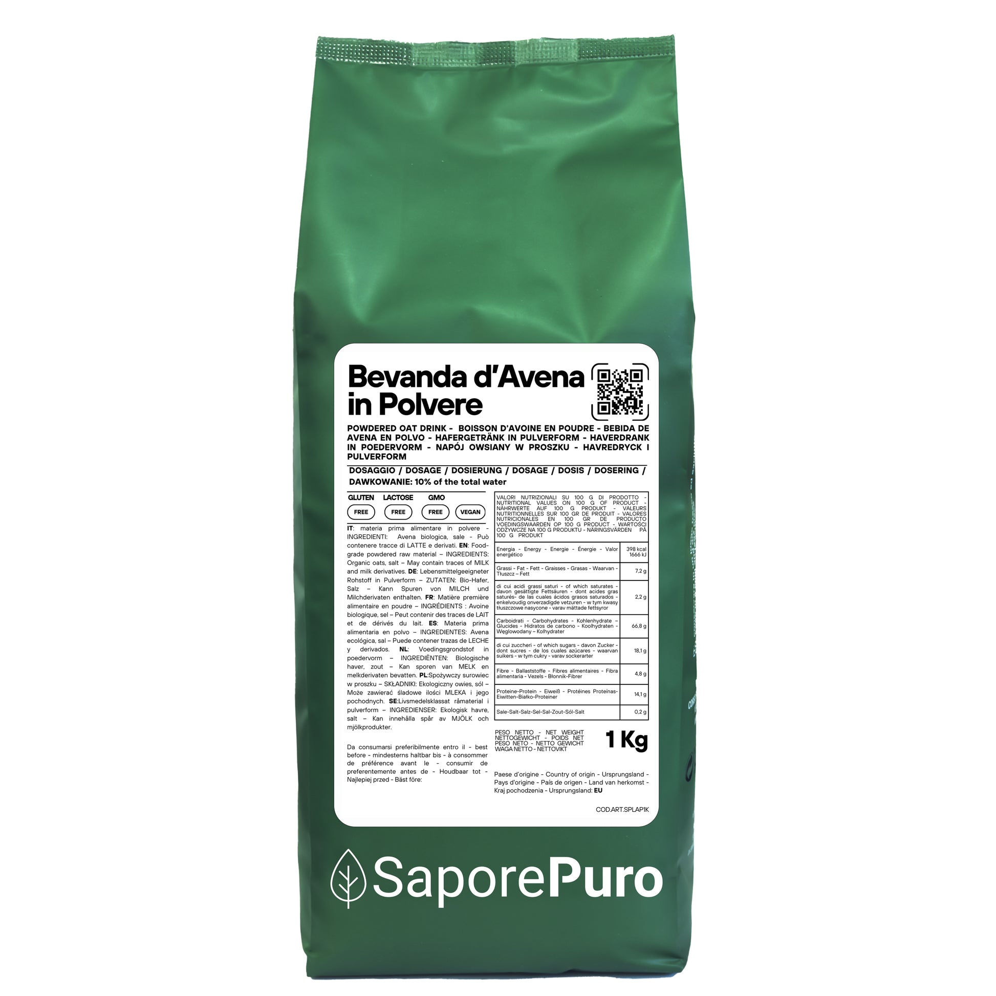 Bevanda di Avena in Polvere - 1kg - Gluten Free - Oat Drink - SaporePuro