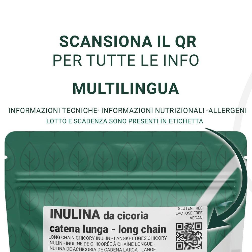 Inulina a catena lunga in polvere pura di SaporePuro, 150g, con imballaggio e confezione visibile.