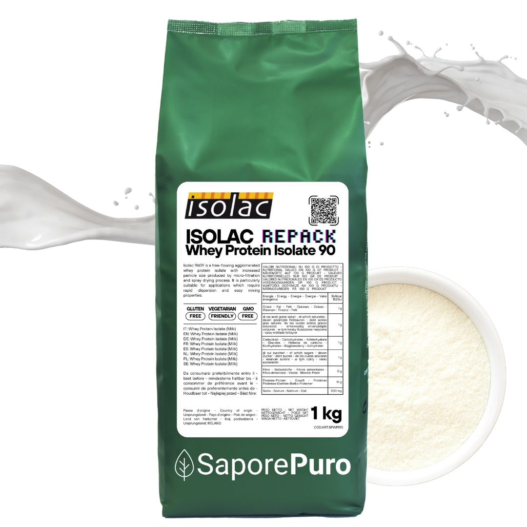 ISOLAC -  Proteine Isolate del Latte Performanti - Riconfezionate -  90% di parte proteica - 1kg - SaporePuro
