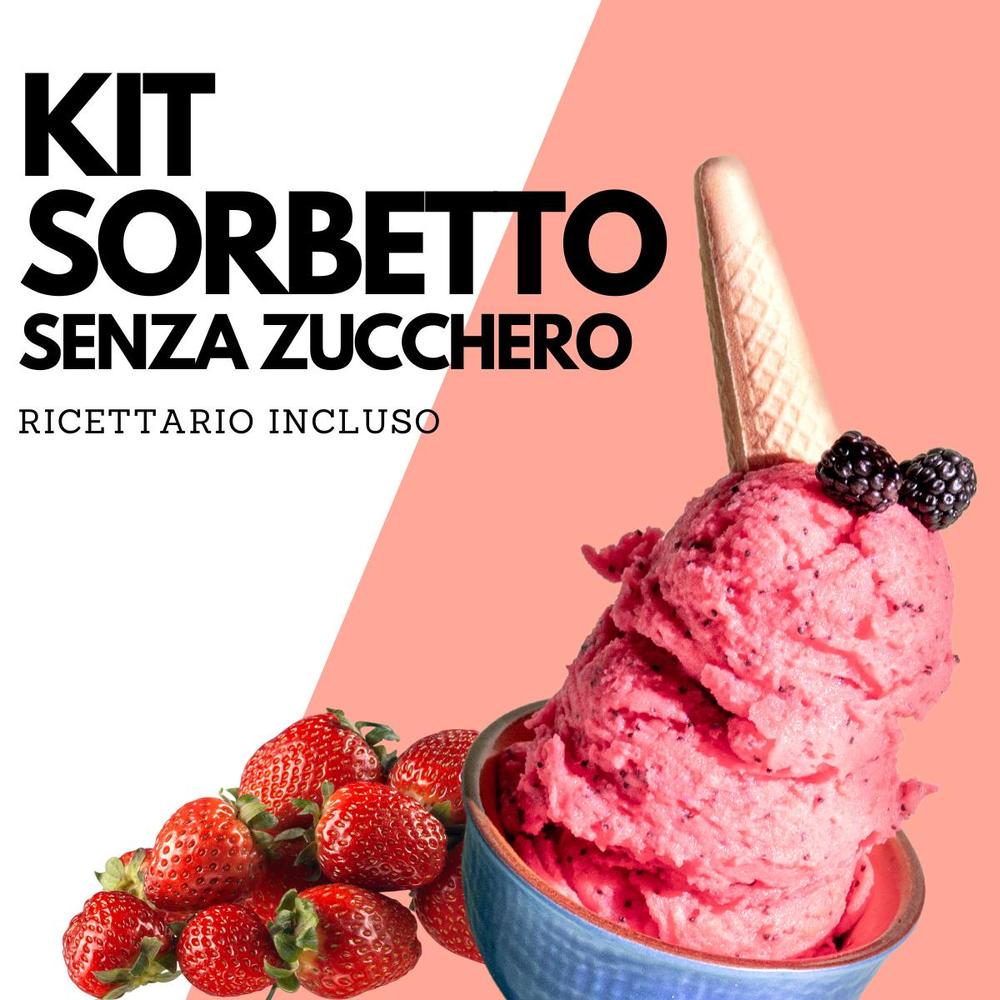 Pacchetto completo di ingredienti SaporePuro per sorbetti senza zucchero con ricette, perfetti per cucinare e da forno.