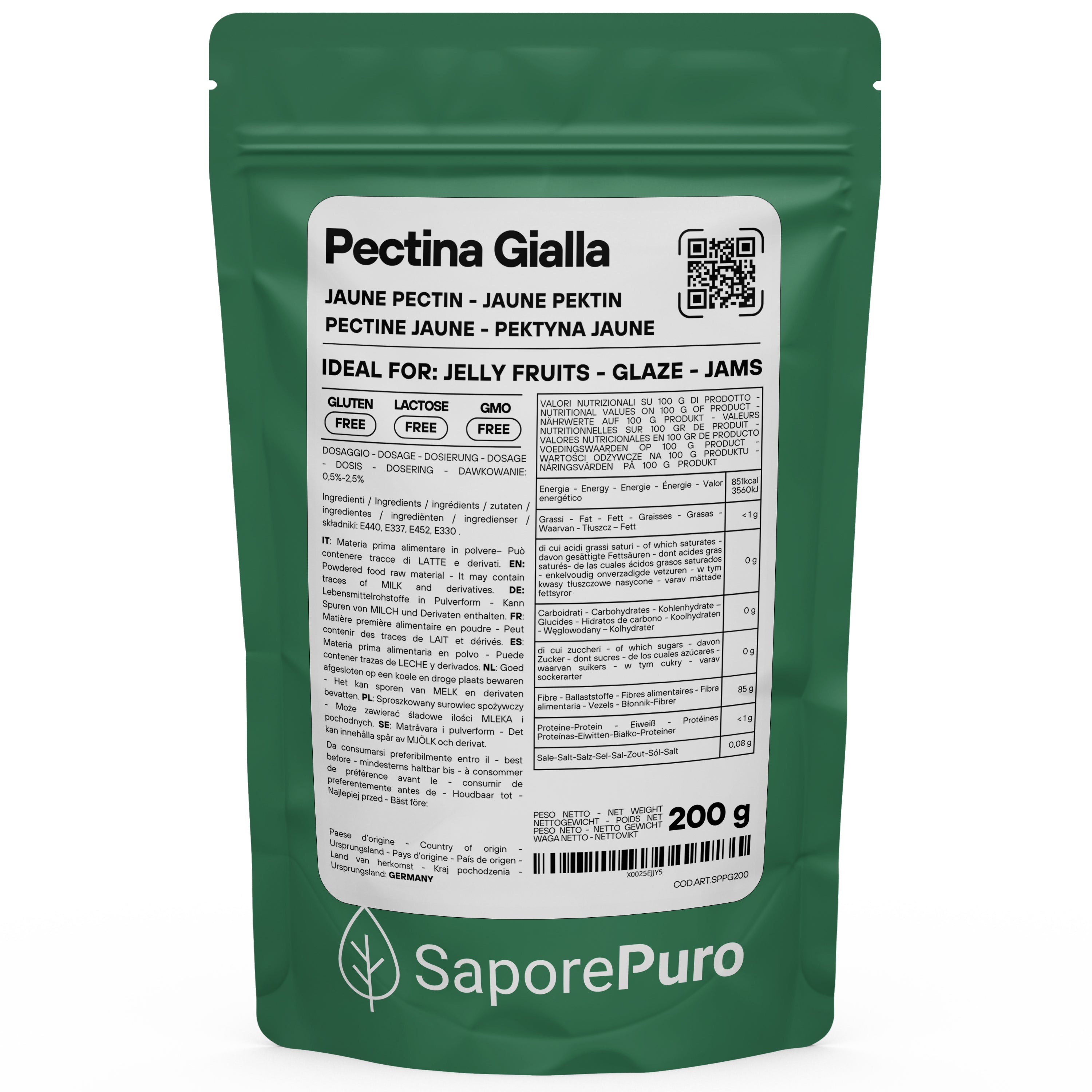 Pectina Gialla (Jaune) SaporePuro - Gelatine di Frutta, Marmellate, Gel Spessi