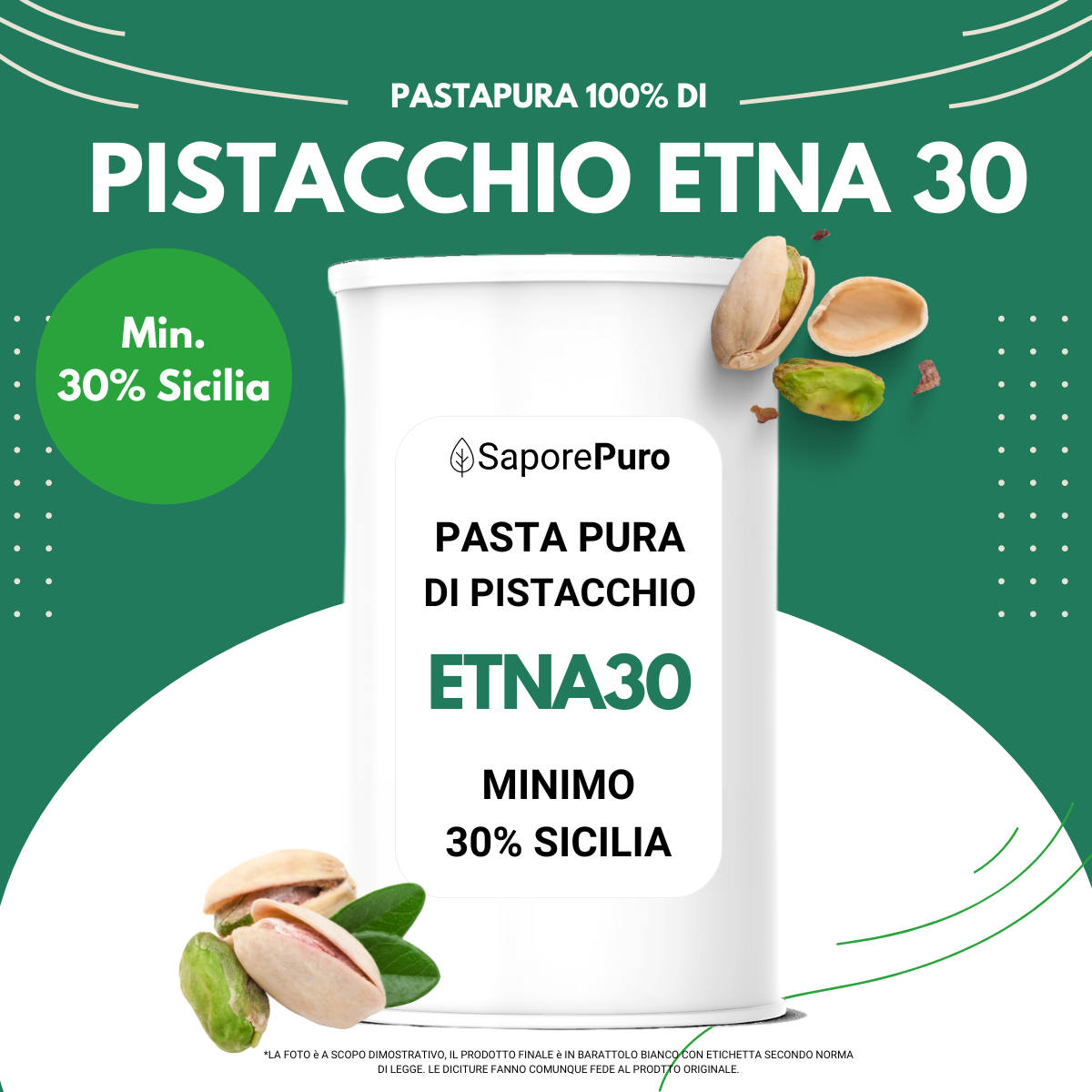 Pasta di Pistacchio Etna30 - 1kg - 30% Sicilia - Senza Colore - SaporePuro