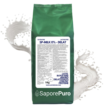 Latte magro in polvere Delattosato SaporePuro, con più proteine, ideale come sostituto del latte per gelati, in confezione da 1 kg