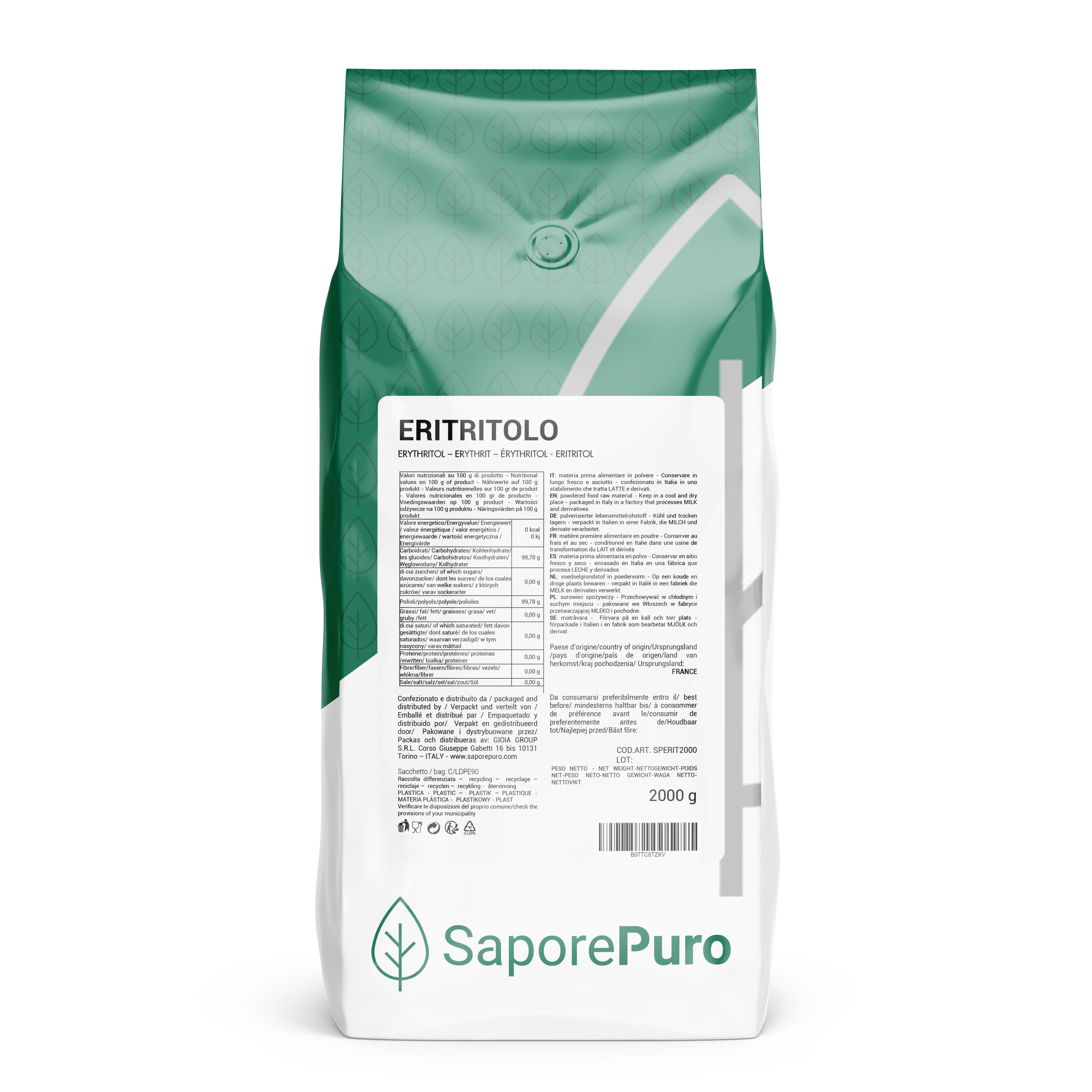Eritritolo - alternativa allo zucchero -  origine Extra U.E Certificato - Dolcificante 0kcal - SaporePuro