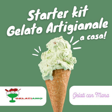 Preparato per gelato SaporePuro, kit starter Gelato a Casa con contenitori e utensili, prodotto da Gelatiamo e Gelati con Mara.
