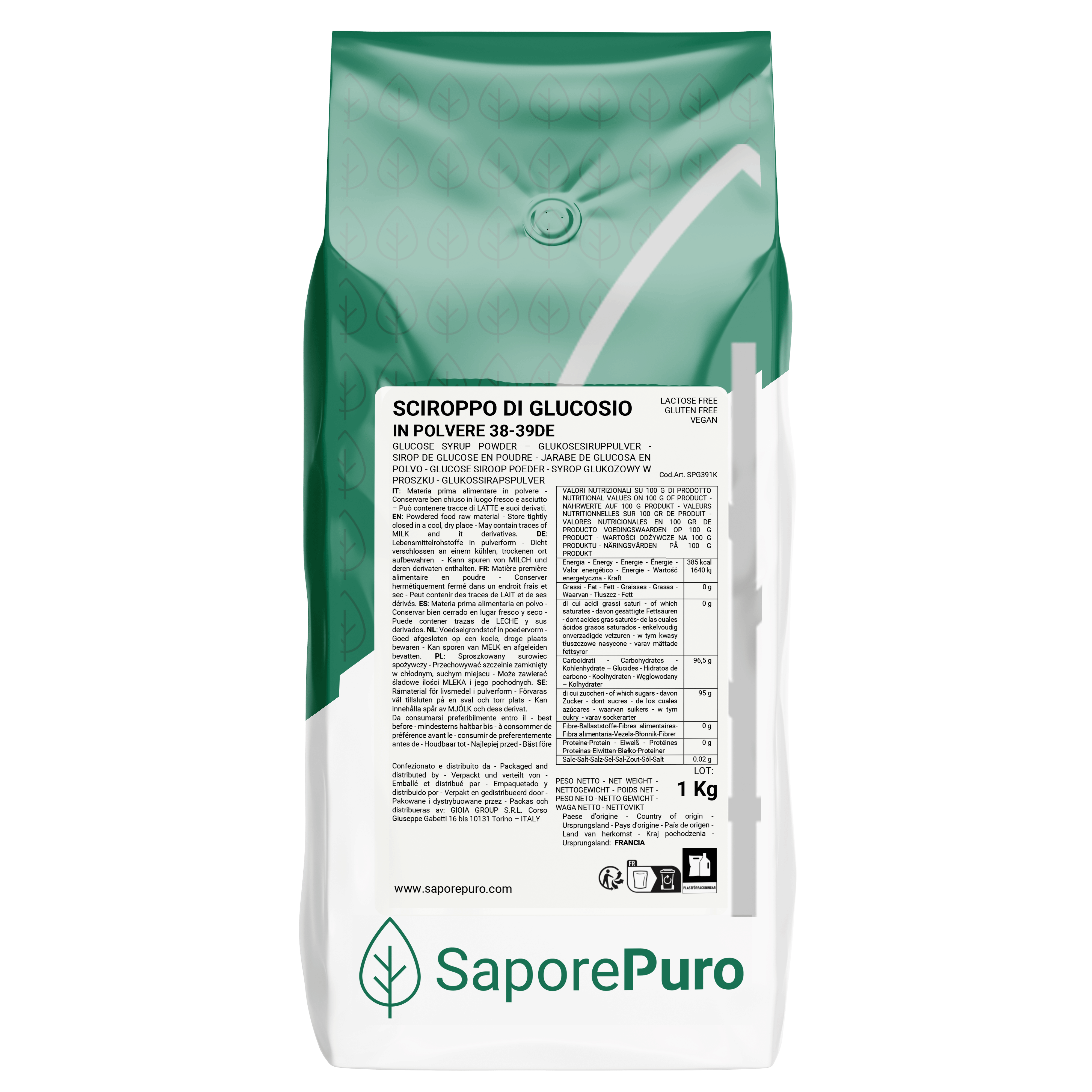 Sciroppo di glucosio in polvere 38-39DE - 1 kg -  Prodotto di Qualità dalla Francia, Confezionato in Italia - SaporePuro