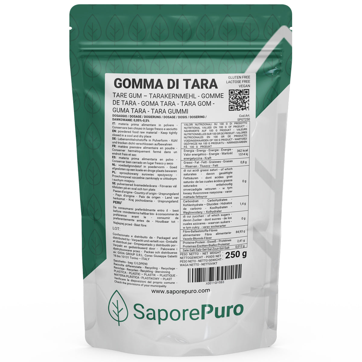 Gomma di Tara - 250gr - Origine Perù - Confezionato in Italia - SaporePuro