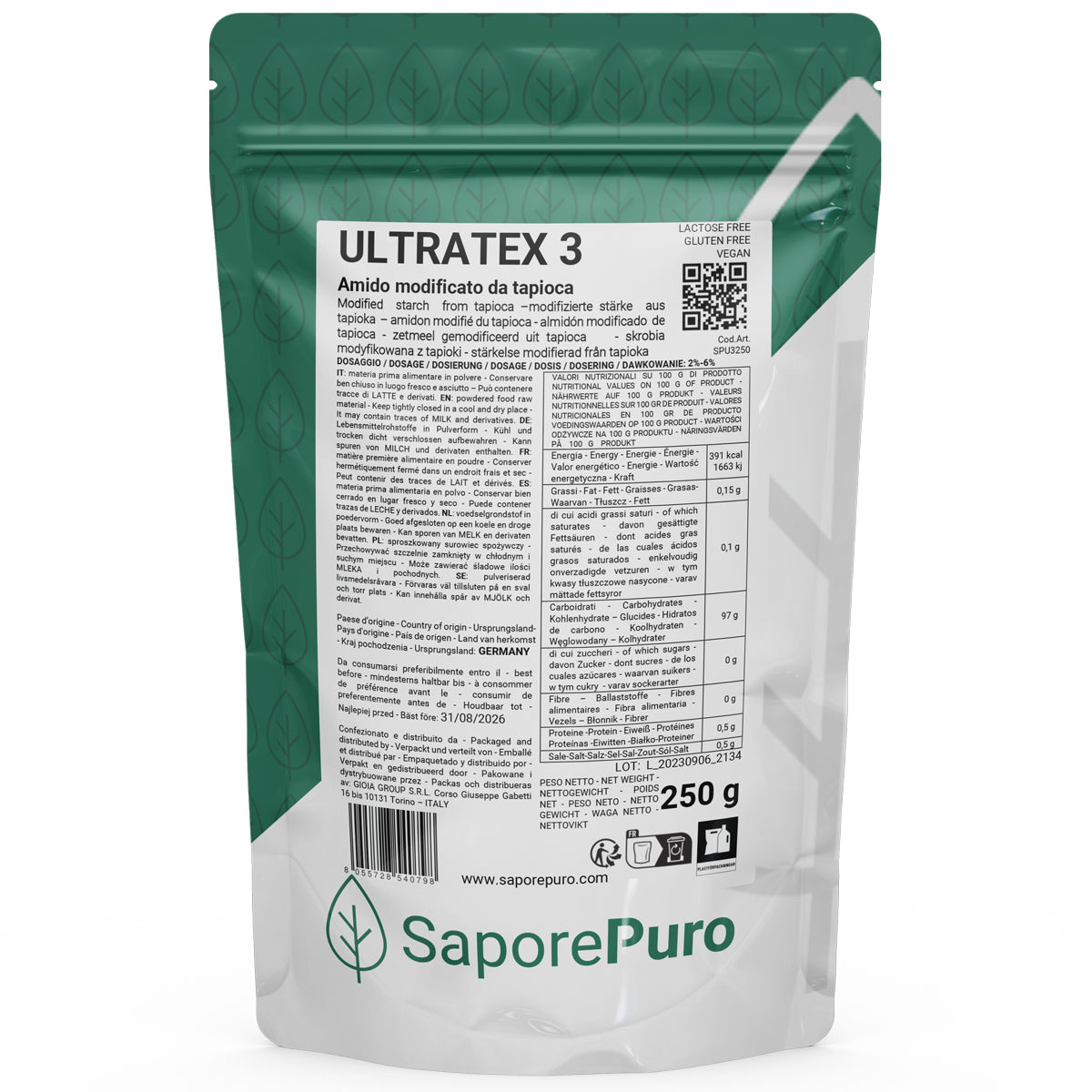 ULTRATEX 3 - 250gr - Amido modificato da Tapioca - Uso Caldo e Freddo - SaporePuro